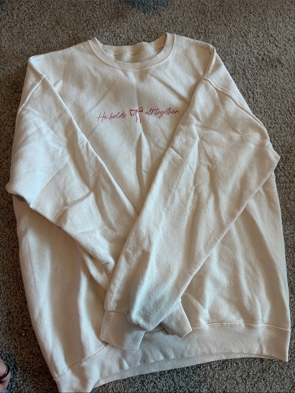 Women’s Cream Crewneck Sweatshirt with Pink Script Accent